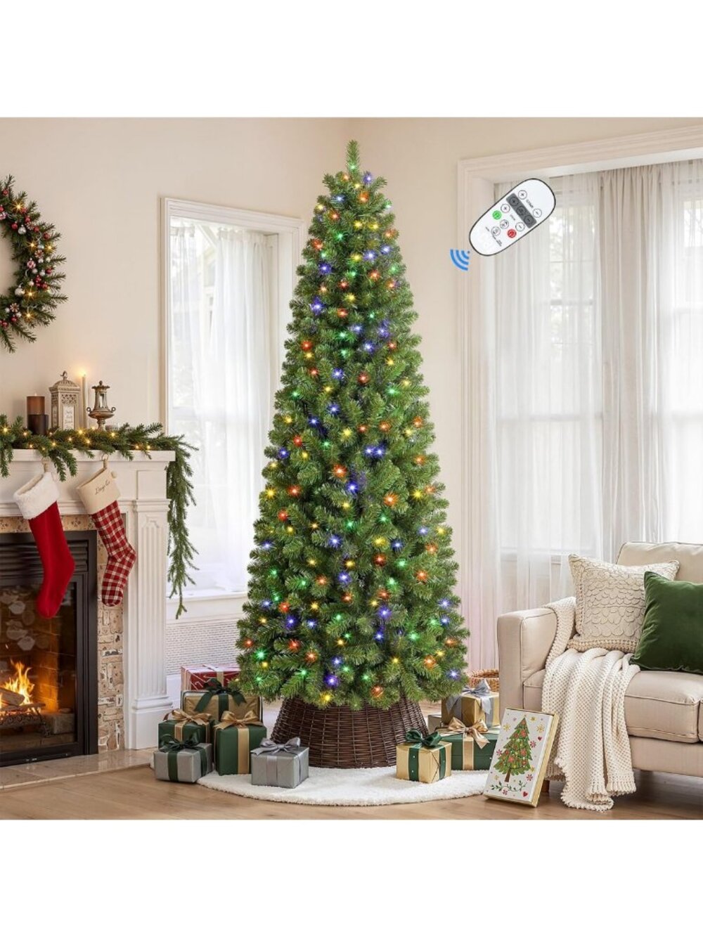 SHareconn 4ft Prelit Pencil Hinged Christmas Tree with Multi-Color Lights